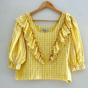 Innika Choo Eyelet Honeycomb Ginger Frill Blouse Medium Anita Eayte 😂💛🤍